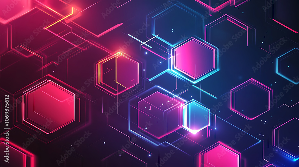 Poster abstract dark hexagon pattern on red neon background technology style, modern futuristic geometric s