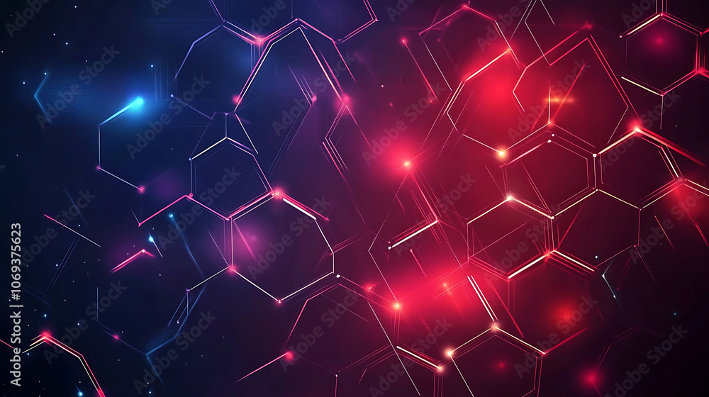Aufkleber abstract dark hexagon pattern on red neon background technology style, modern futuristic geometric s