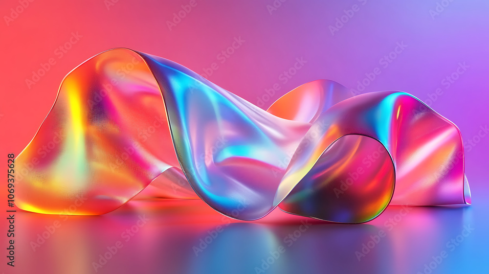 Poster abstract fluid iridescent holographic neon curved wave in motion colorful background 3d render, grad