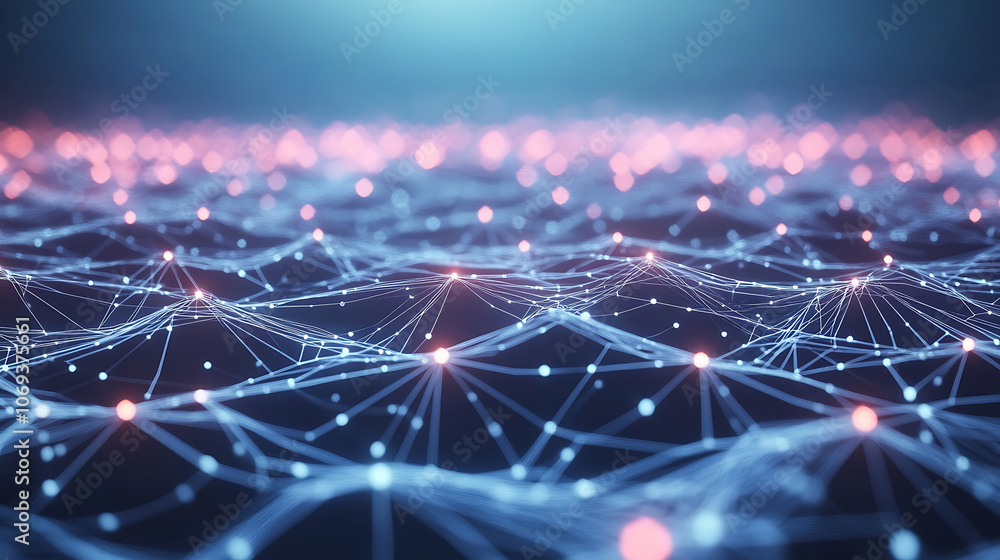Leinwandbilder Abstract red polygon tech network with connect technology background, Abstract dots and lines texture background, 3d rendering