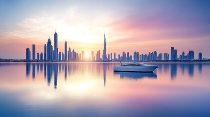 Obraz premium Dubai city center, amazing city skyline with luxury skyscrapers at sunrise, United Arab Emirates