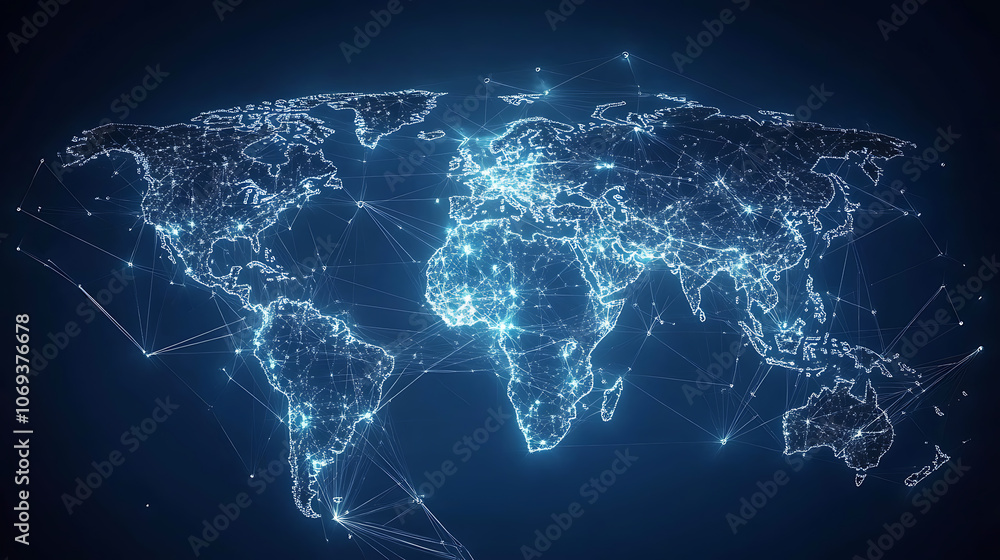 Leinwandbilder global network connection, big data analytics and business concept, world map point and line composi