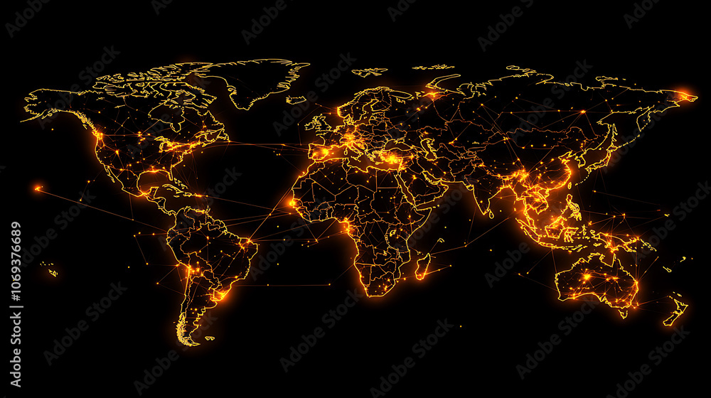 Aufkleber Global network connection, Big data analytics and business concept, world map point and line composition concept of global business, digital connection technology, e-commerce, social network