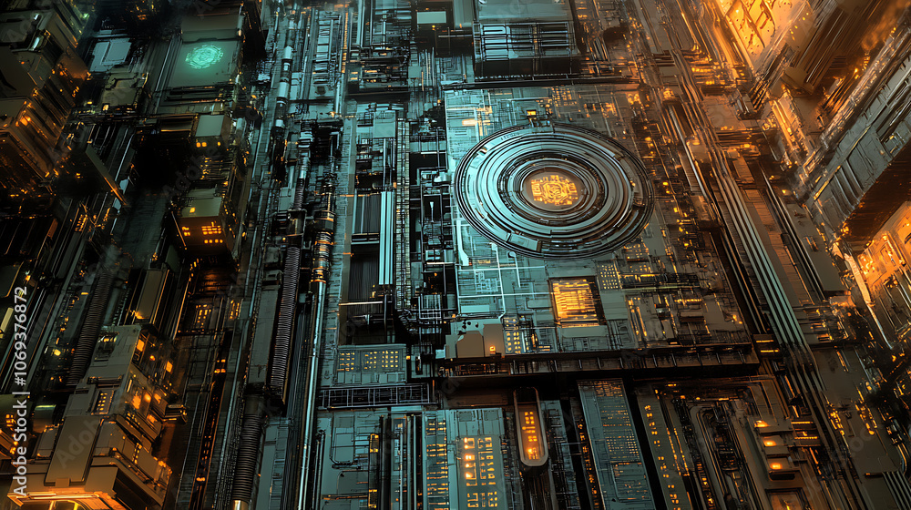 Poster Illustration of a machine learning process featuring artificial intelligence, deep data mining, and machine learning as components of modern computer technology concepts, portrayed in a 3D rendering