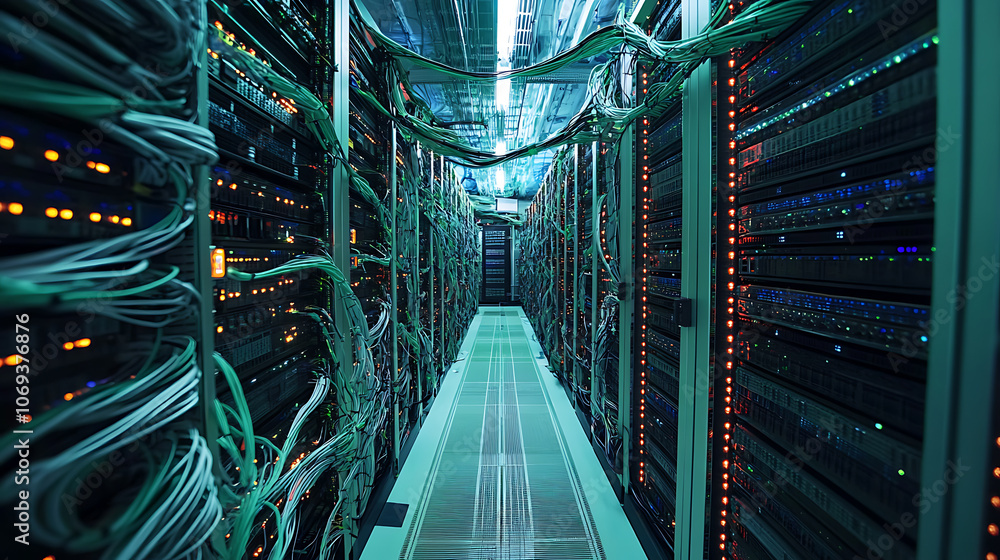Leinwandbilder Information Technology Computer Network, Telecommunication Ethernet Cables Connected to Internet Switch In Data Center
