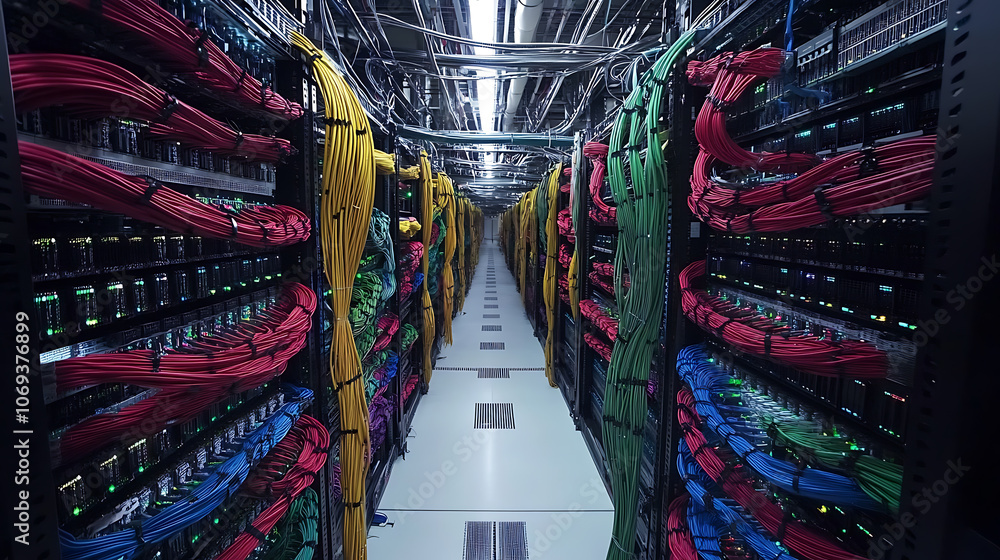 Poster information technology computer network, telecommunication ethernet cables connected to internet swi
