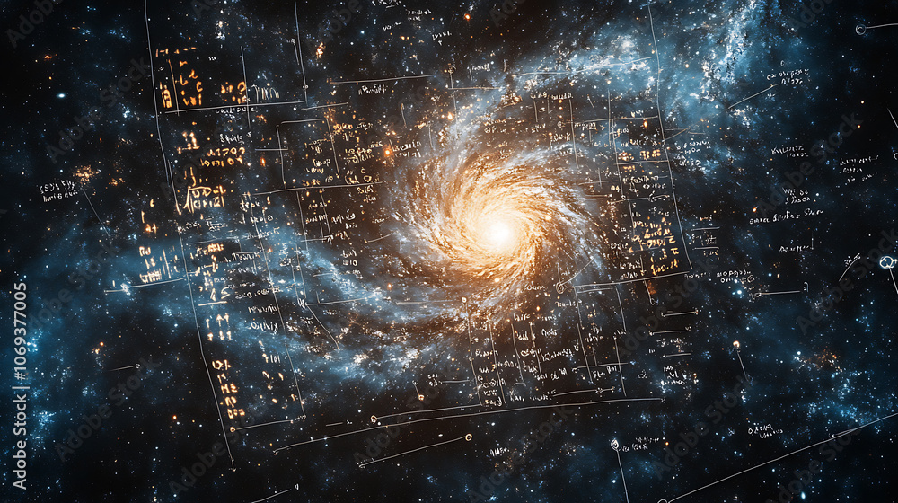 Leinwandbilder mathematical and physical formulas against the background of a galaxy in universe, space background 