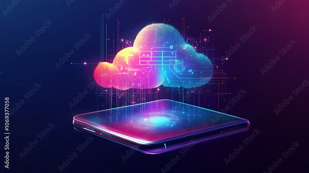 Fototapete mobile global internet communications, world wide web on phone via wireless satellite network techno