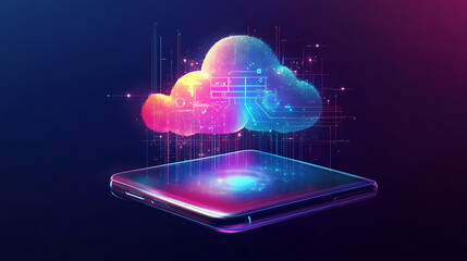 Mobile global internet communications, World wide web on phone via wireless satellite network technology, Smartphone digital connection at clouds services of all earth, Holographic abstract interface