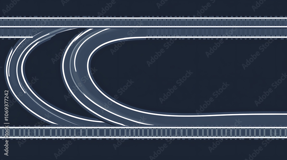 Poster Railway train track vector route, Rail pattern round circular curve railroad path icon