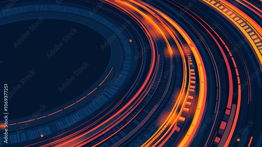 Poster railway train track vector route, rail pattern round circular curve railroad path icon