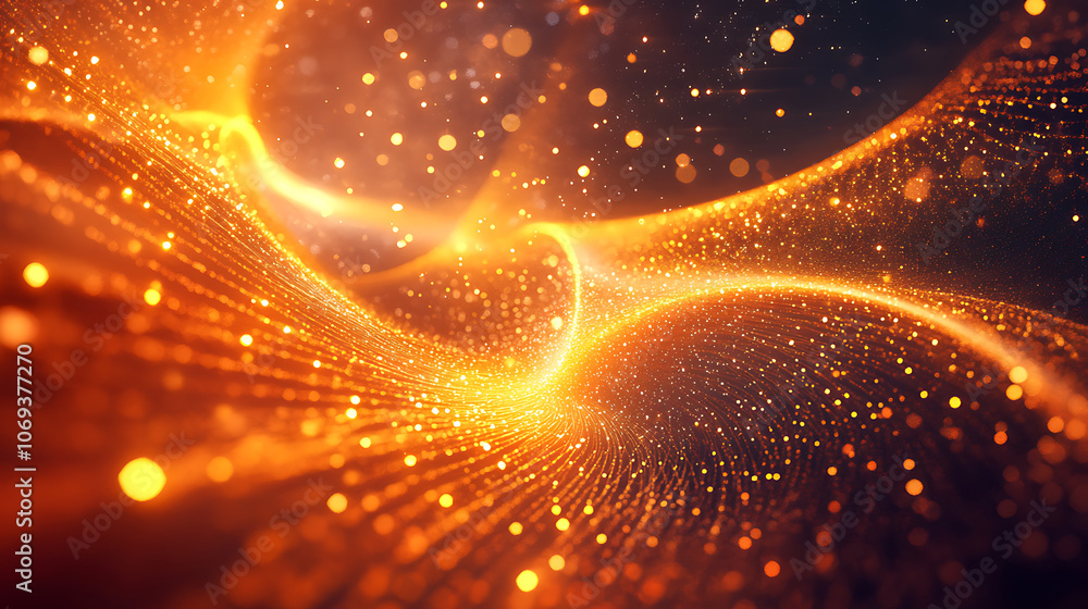 Poster quantum entanglement concept with particles and energy flow, entangled particles 3d rendering
