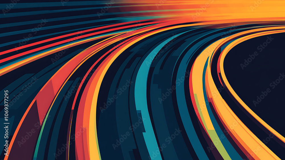Poster Railway train track vector route, Rail pattern round circular curve railroad path icon