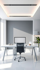 Fototapeta premium Modern contemporary office workspace with pc desktop computer mockup isolated with white highlights, png