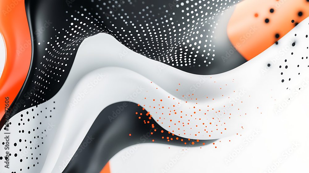 Leinwandbilder abstract banner featuring a fluid, liquid shape in a classic black and white theme, intertwined with a modern twist of gradient color dots suggesting advanced technology