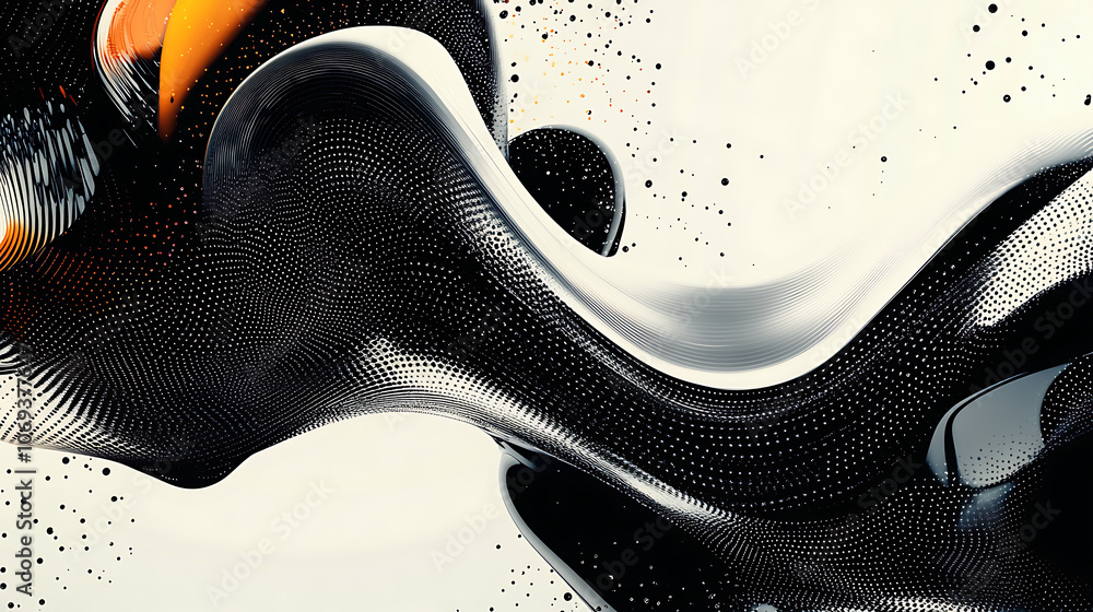 Leinwandbilder abstract banner featuring a fluid, liquid shape in a classic black and white theme, intertwined with