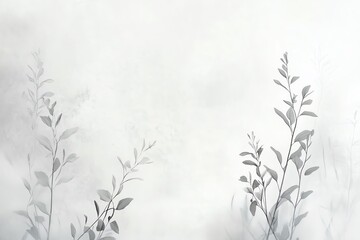 Naklejka premium Papier peint gris doux avec motifs botaniques minimalistes blancs..