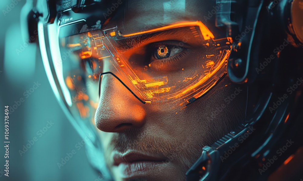 Poster futuristic sci-fi portrait with tech elements