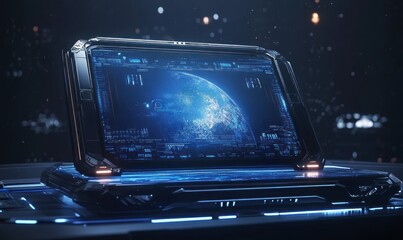 Obraz premium Futuristic home entertainment system with holographic display