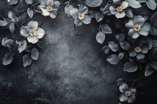 Fond charbon att&eacute;nu&eacute; avec vignes florales grises pour un style moderne vintage..