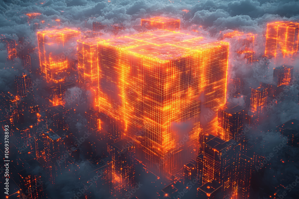 Poster a blockchain company offering decentralized cloud storage solutions, illustrating blockchain's poten