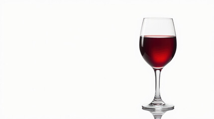Close-up of a crystal wine glass filled with deep red wine on white surface