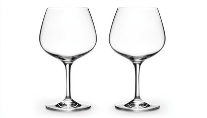 Two elegant wine glasses ready for a celebration on a white background