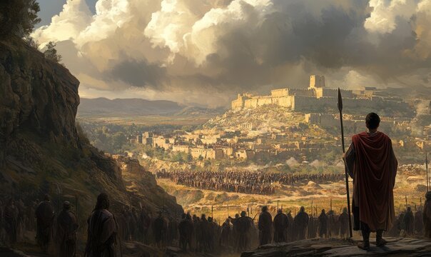 Joshua looks upon Jericho, anticipating the biblical siege