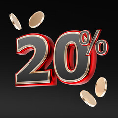 Exclusive 20% Discount Offer – Premium 3D Rendered Golden Sale Concept for Black Friday and Holiday Shopping Events