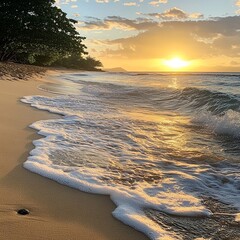 Sunset Over Ocean with Seagull"