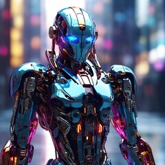3D cyberpunk neon colorful glossy futuristic robot