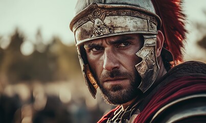 Portrait of a Roman centurion in the battlefield at the time of Jesus. New testament concept