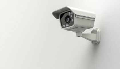 Security surveillance camera mounted on a wall in a modern indoor setting
