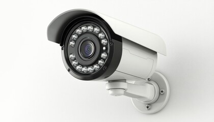 Surveillance camera mounted on a wall in a modern setting for security monitoring