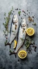 Freshly prepared fish garnished with herbs and lemon on a dark surface