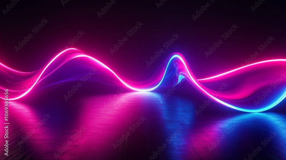 Poster curving neon lines creating a vibrant and dynamic panorama.