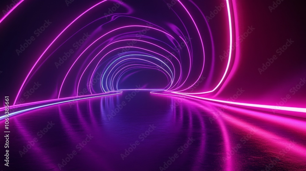 Poster curving neon lines creating a vibrant and dynamic panorama.
