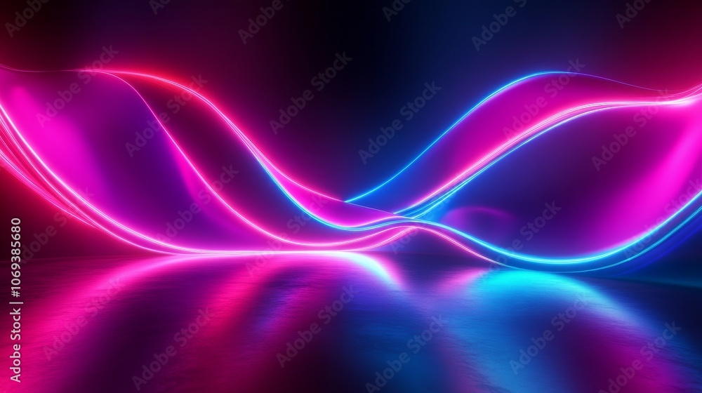 Poster curving neon lines creating a vibrant and dynamic panorama.