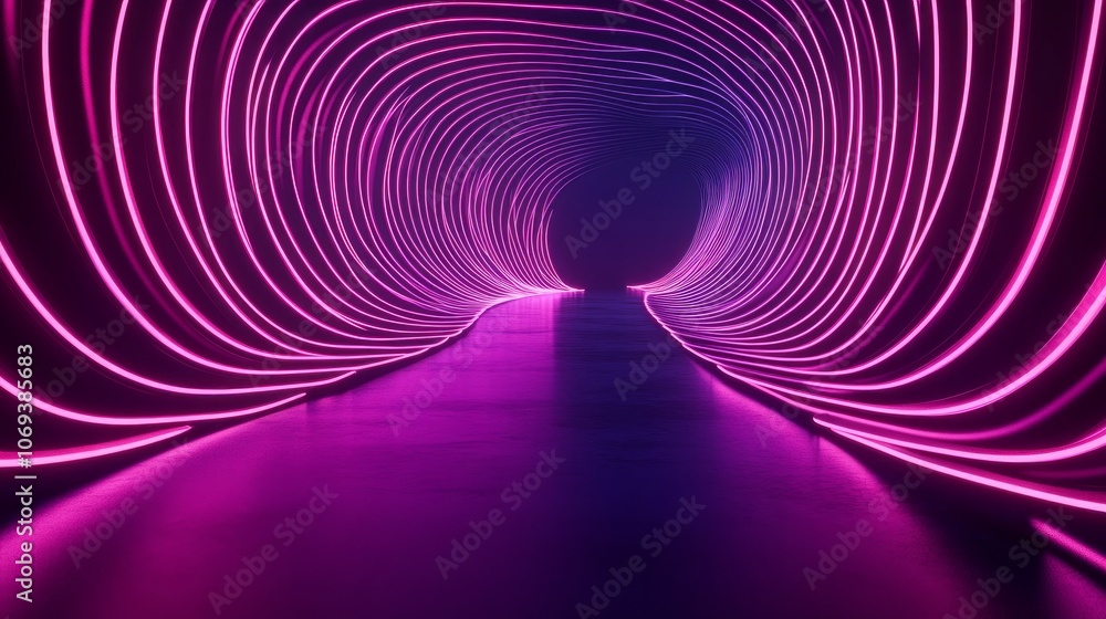 Poster curving neon lines creating a vibrant and dynamic panorama.