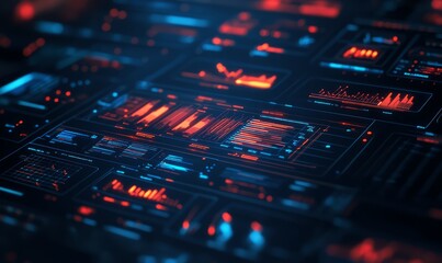 Obraz premium Risk mitigation dashboard, virtual hologram interface, futuristic corporate background