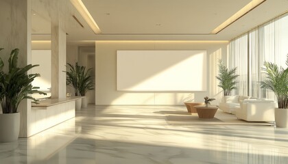 Fototapeta premium Modern minimalist interior design featuring natural light and greenery in a spacious room