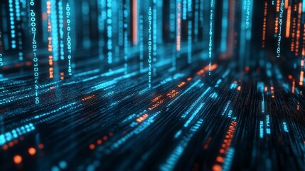 Binary code running in a digital data stream.
