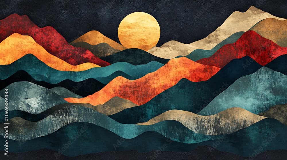 Aufkleber an abstract image of mountains on dark background