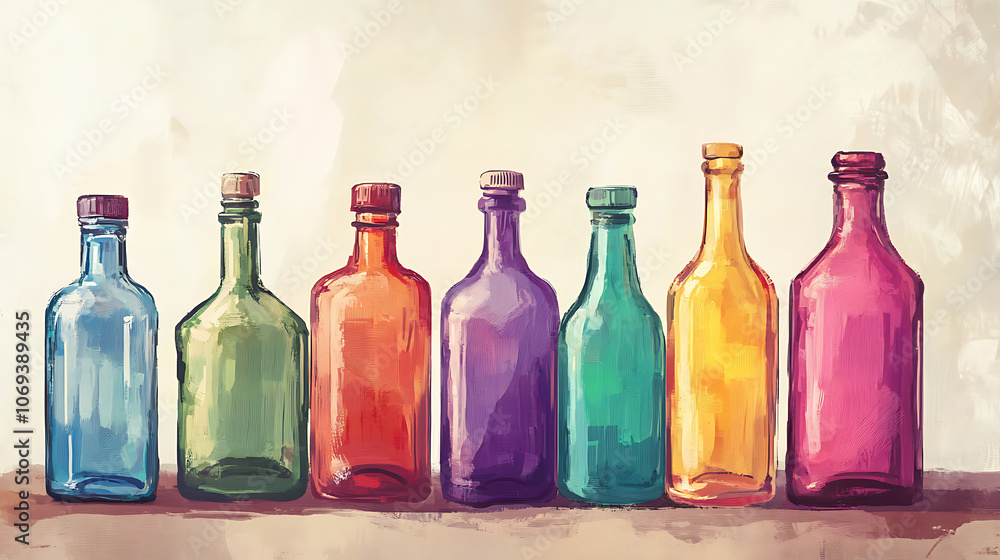 Poster an art print of bottles of different colors