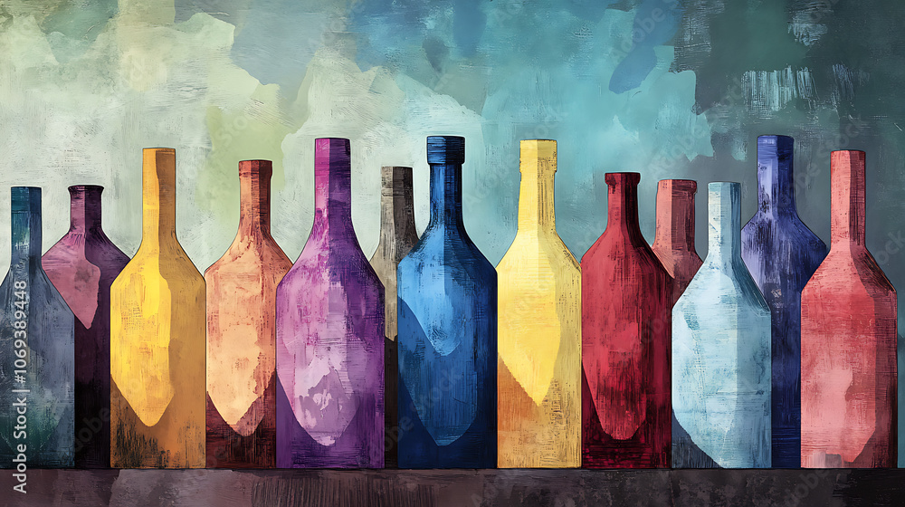 Poster an art print of bottles of different colors