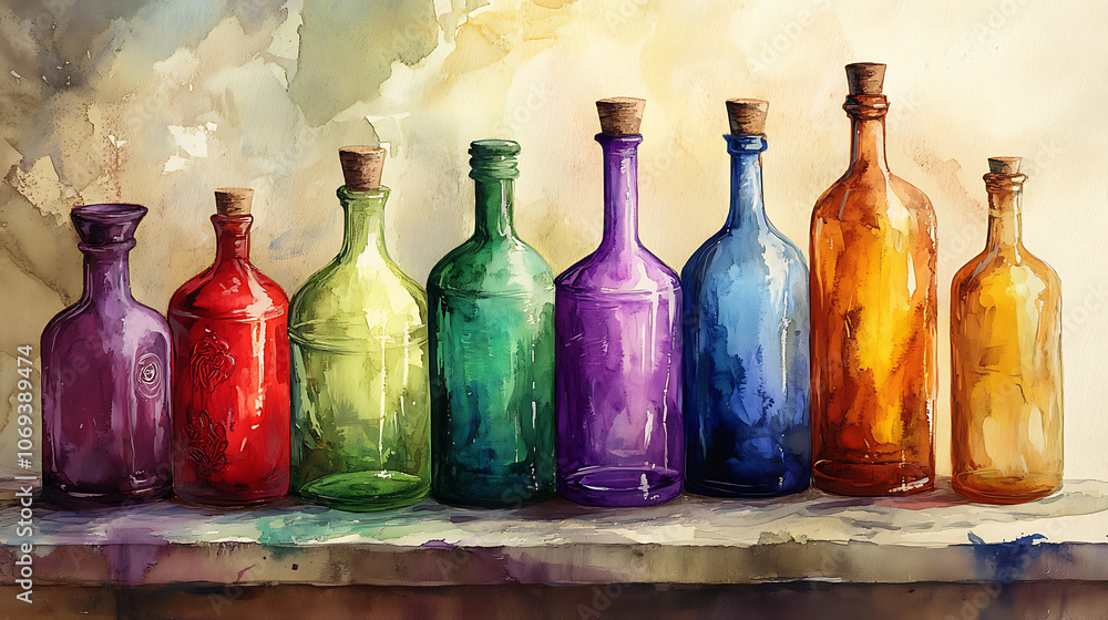 Poster an art print of bottles of different colors
