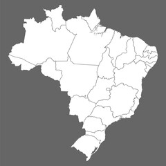 Blank map of Brazil. High quality white map of Brazil with provinces on gray background for your web site design, logo, app, UI. Stock vector. Vector illustration EPS10.