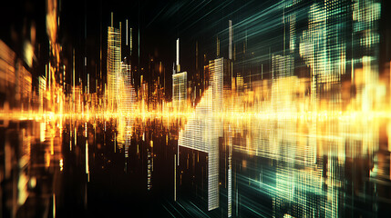abstract wave digital technology background, sound and graphic shapes, network, graph, fluctuations