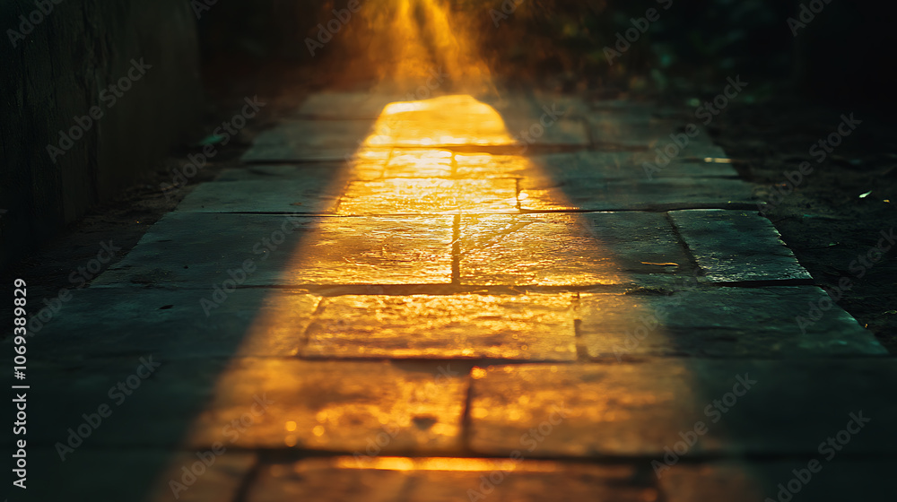 Poster floor path background with a light beam coming through the floor