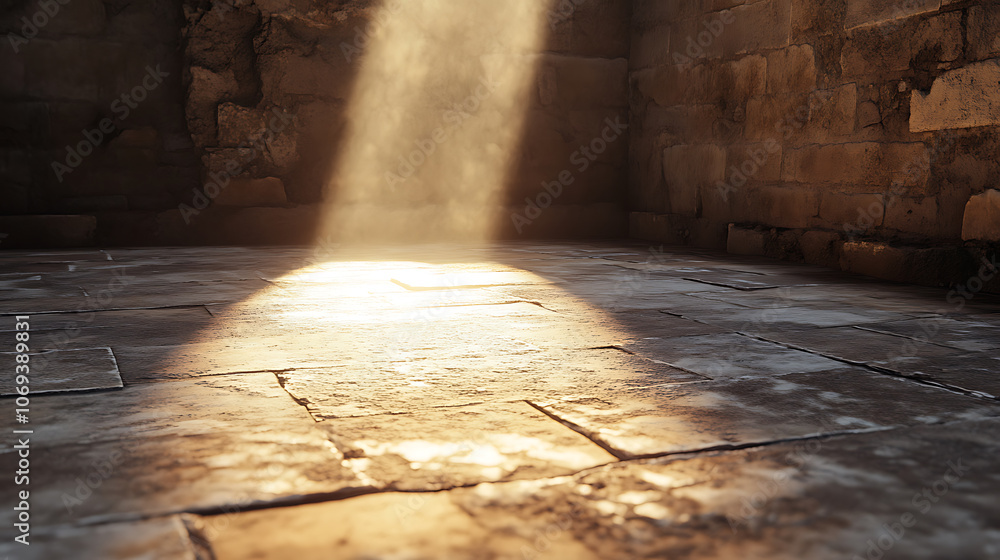 Poster floor path background with a light beam coming through the floor